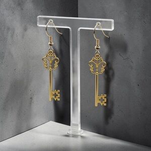 Delicate 14k Gold Plated Key Dangle Earrings. New.